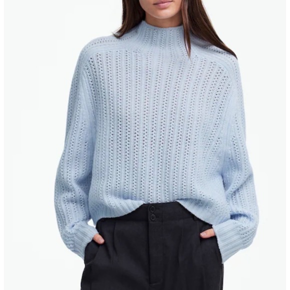 Madewell Sweaters - Madewell Merino Wool boho whimsi PointelleStitch Mockneck Sweater Blue Ribbed M
